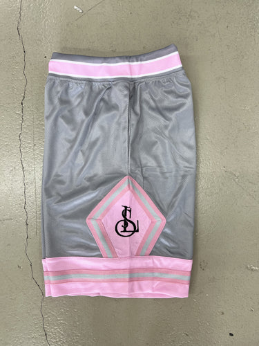 LS BASKETBALL SHORTS GREY PINK ADULTS