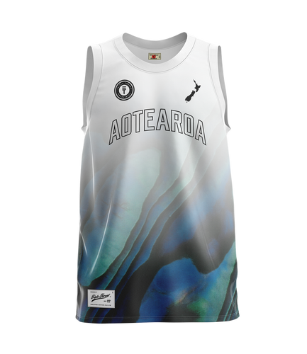 TT NZ ADULTS WHITE PAUA SINGLET