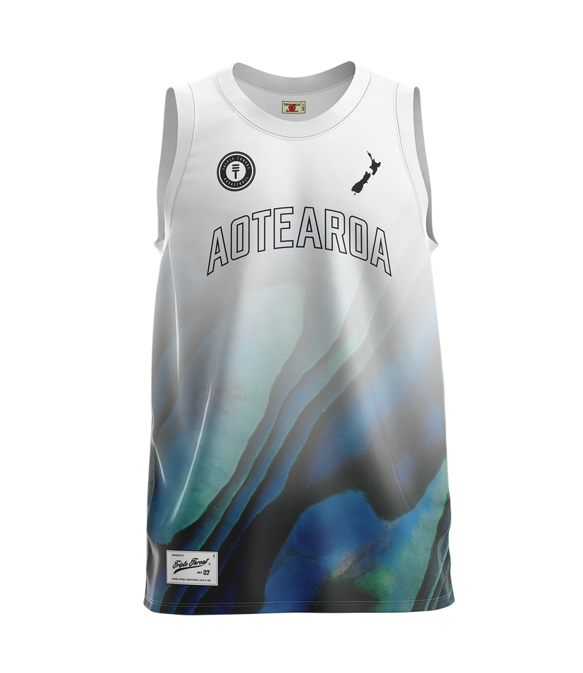 TT NZ ADULTS WHITE PAUA SINGLET